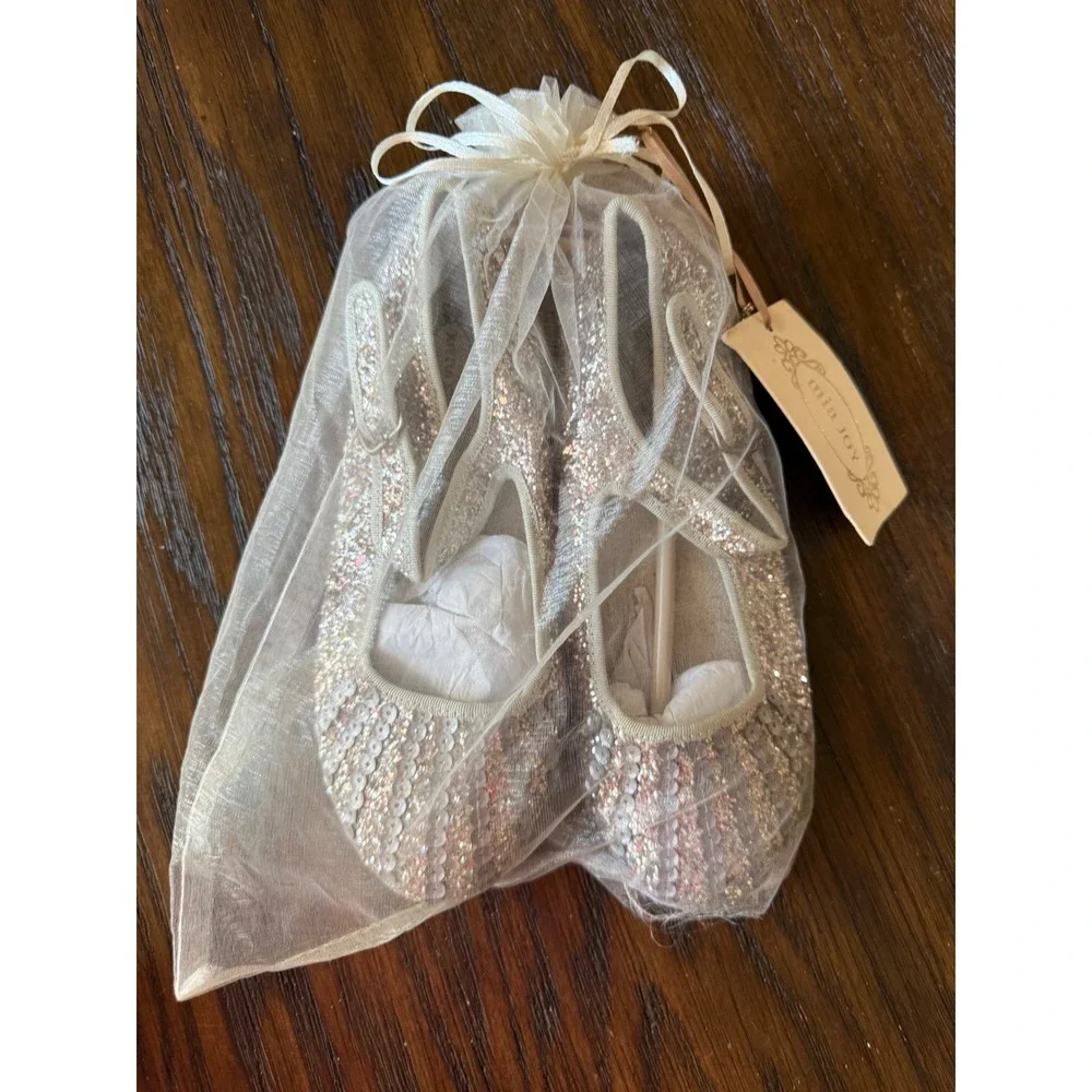 Joyfolie Hazel Mary Jane Kids Size Y4 Silver Rose New Sequin Glitter Dress Shoes